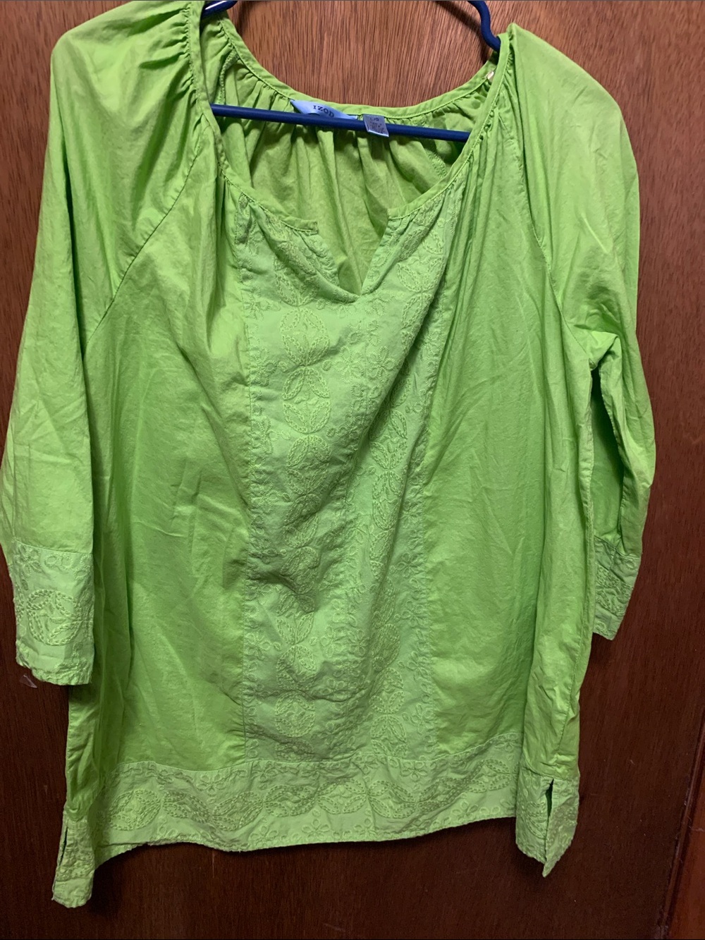 Izod Lime Green Embroidered Tunic Top